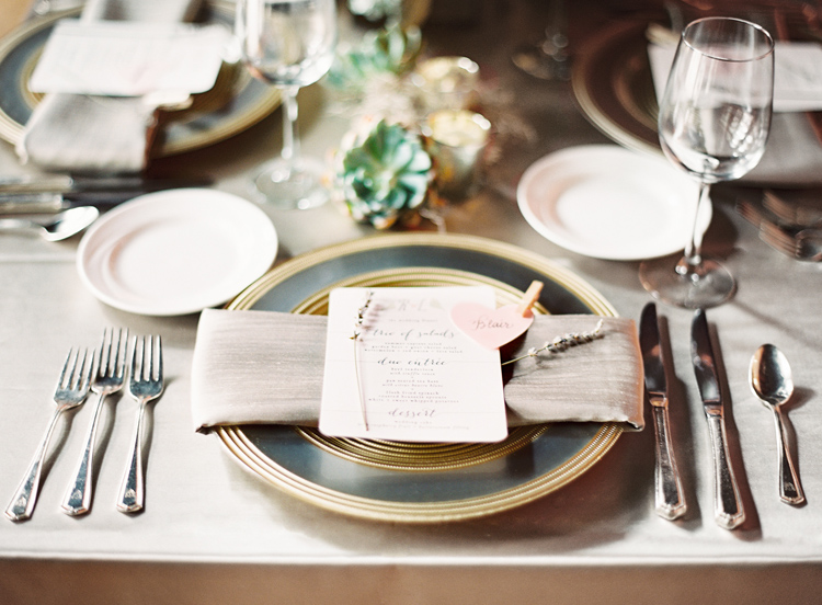 gold silver pink table setting wedding